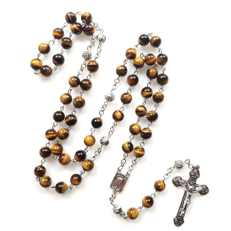Rosary Glass Beads Catholic Necklace with Jesus Crucifix for Cross, First Communion Gifts, Confirmation Gifts for Te