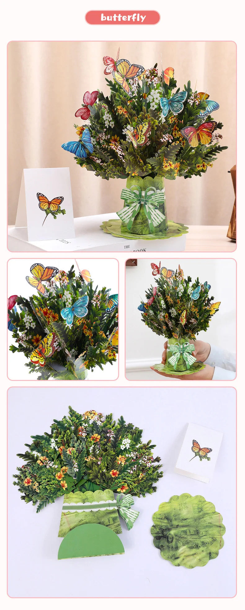 3D Creative Bouquet Gift Card for Mother Father Wife Friends Blessing Card Gift for Mothers Fathers Day Thank You Greeting Cards