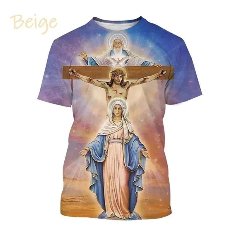 Christian Mother Of God Virgin Mary T-Shirt For Men Jesus Loves Casual Crew Neck Tee Tops Short Sleeve Oversized Men Tshirt