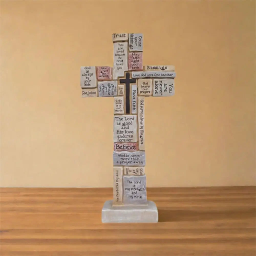 Elegant Christian Cross Statue Handmade Funny Cross Prayer Sculpture Resin Craft Cross Desktop Ornament Halloween