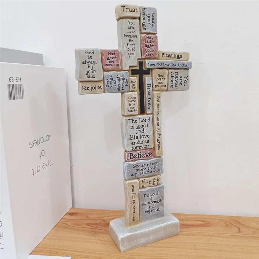 Elegant Christian Cross Statue Handmade Funny Cross Prayer Sculpture Resin Craft Cross Desktop Ornament Halloween