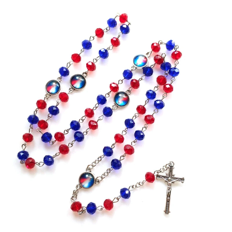 Rosary Glass Beads Catholic Necklace with Jesus Crucifix for Cross, First Communion Gifts, Confirmation Gifts for Te