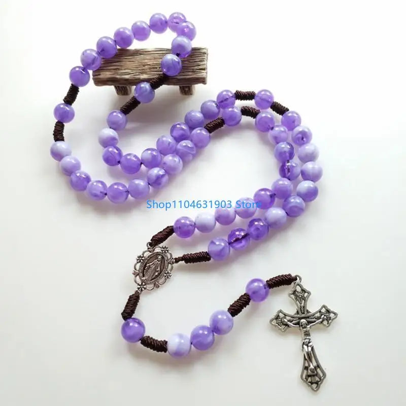 Rustic Agate Catholic Rosary Necklace Church Bedroom Dormitory Decoration Gift