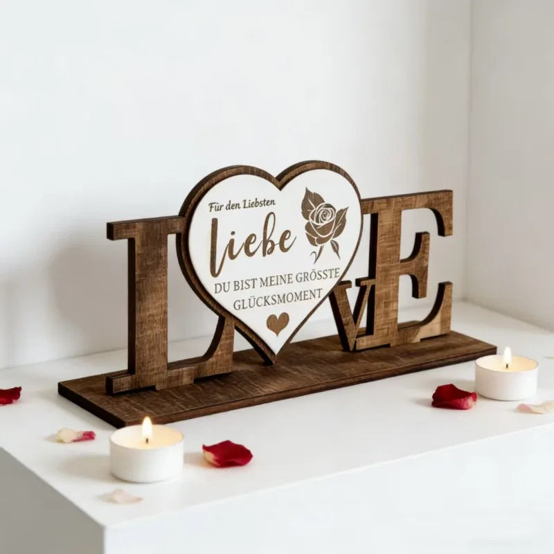 1pcs Valentine's Day Gift Wooden Ornament Anniversary Wooden Craft Desktop Decor Romantic Love-Themed Desktop Decoration