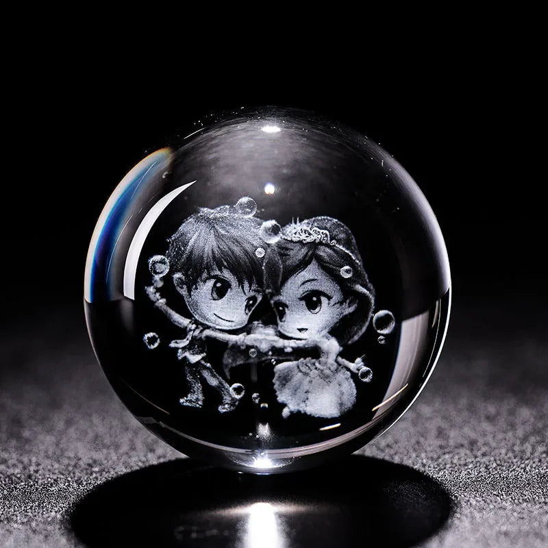 Valentine's Day Gift Crystal 3D Ball Paperweight Laser Engraved Glass Sphere Lover Figurine Home Decoration Ornaments Crafts
