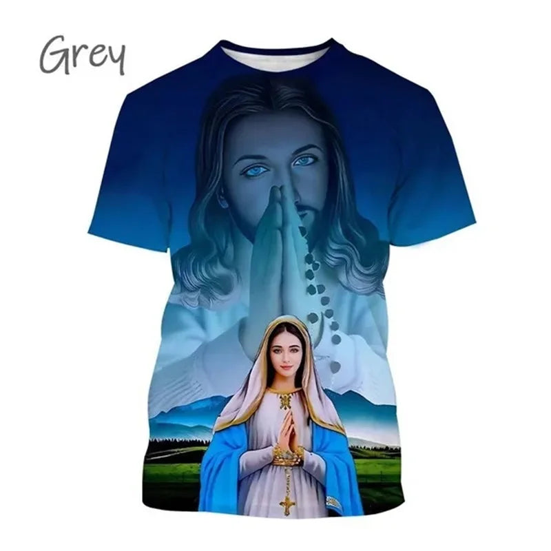 Christian Mother Of God Virgin Mary T-Shirt For Men Jesus Loves Casual Crew Neck Tee Tops Short Sleeve Oversized Men Tshirt