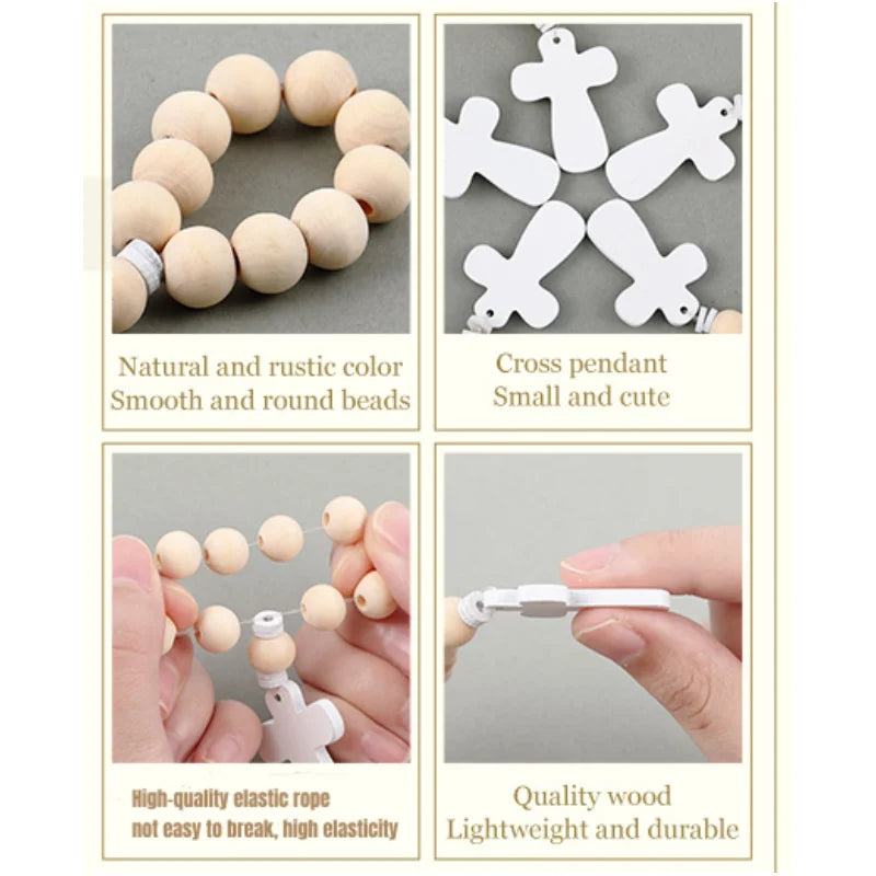 6/12/18PCSWooden Rosary Cross Pendant with White Gift Box for Boys Girls First Holy Communion Baptism Wedding Thank You Gift