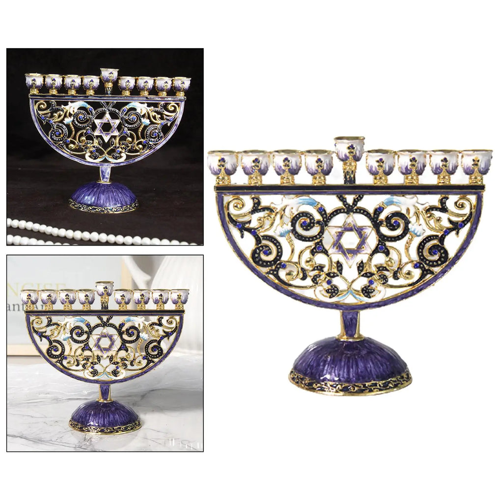 9 Branches Candelabrum Hanukkah Menorah Judaism Star of David Enamel Candlesticks Chanukah Candelabra Embellished Crystals Xmas