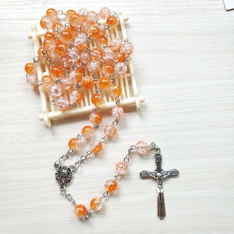 Rosary Glass Beads Catholic Necklace with Jesus Crucifix for Cross, First Communion Gifts, Confirmation Gifts for Te
