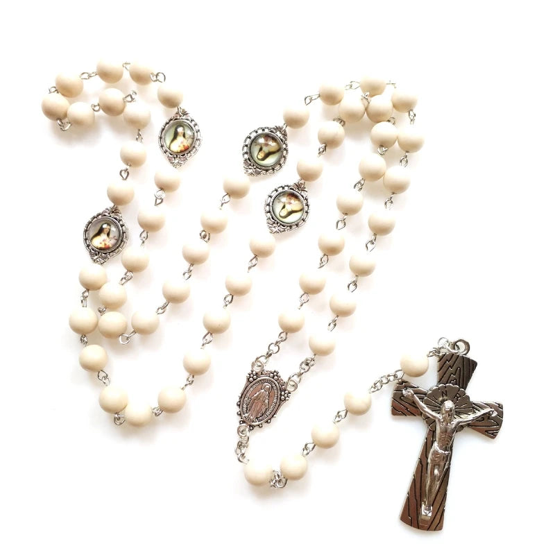 Rosary Glass Beads Catholic Necklace with Jesus Crucifix for Cross, First Communion Gifts, Confirmation Gifts for Te