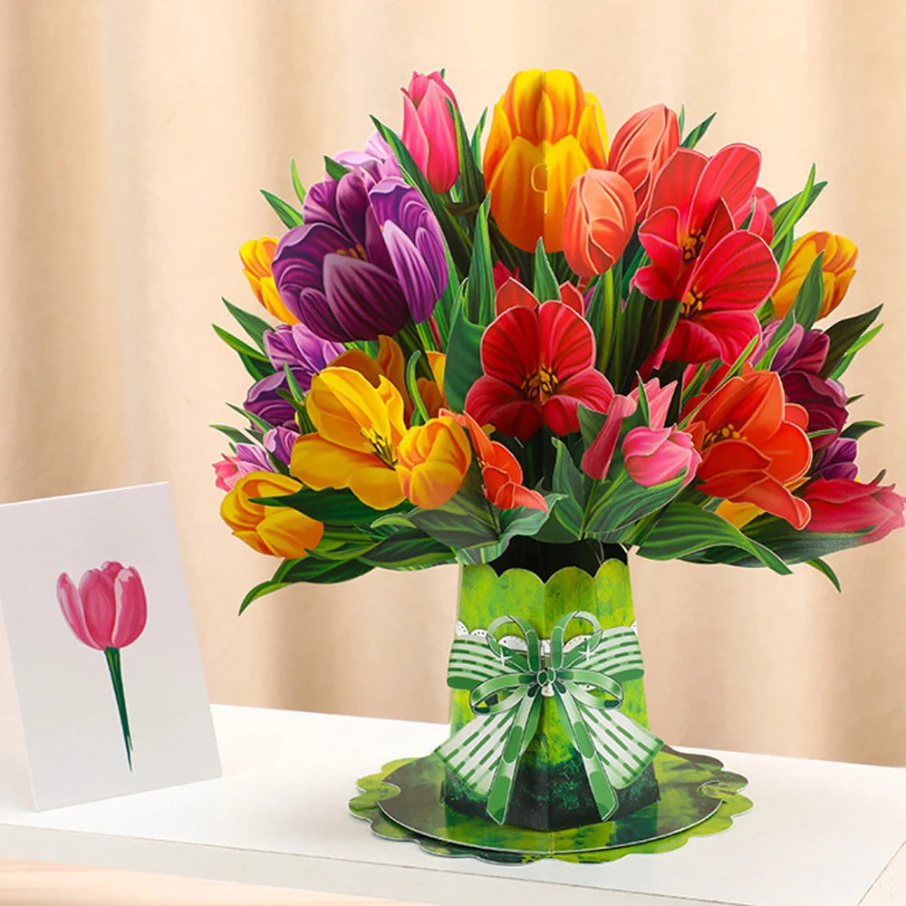 3D Creative Bouquet Gift Card for Mother Father Wife Friends Blessing Card Gift for Mothers Fathers Day Thank You Greeting Cards