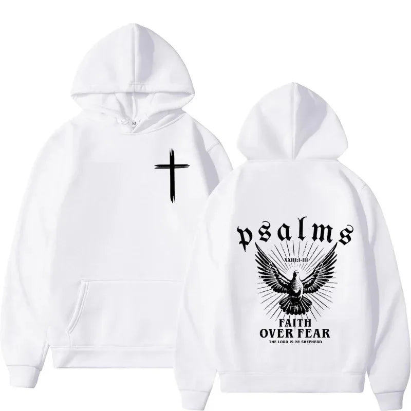 Christian Jesus Faith Over Fear Bible Verse Hoodies Men Fabric Street Fashion Hoodie Casual Street Sweatshirt Cyberpunk Style