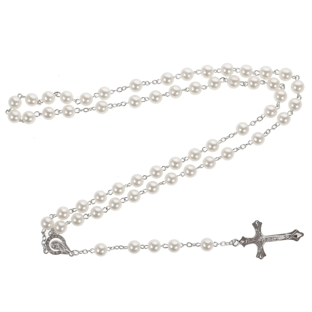 Love Rosary Catholic (Pink) 1pc Bead Necklaces Women Beaded Big Religious Cross Pendant