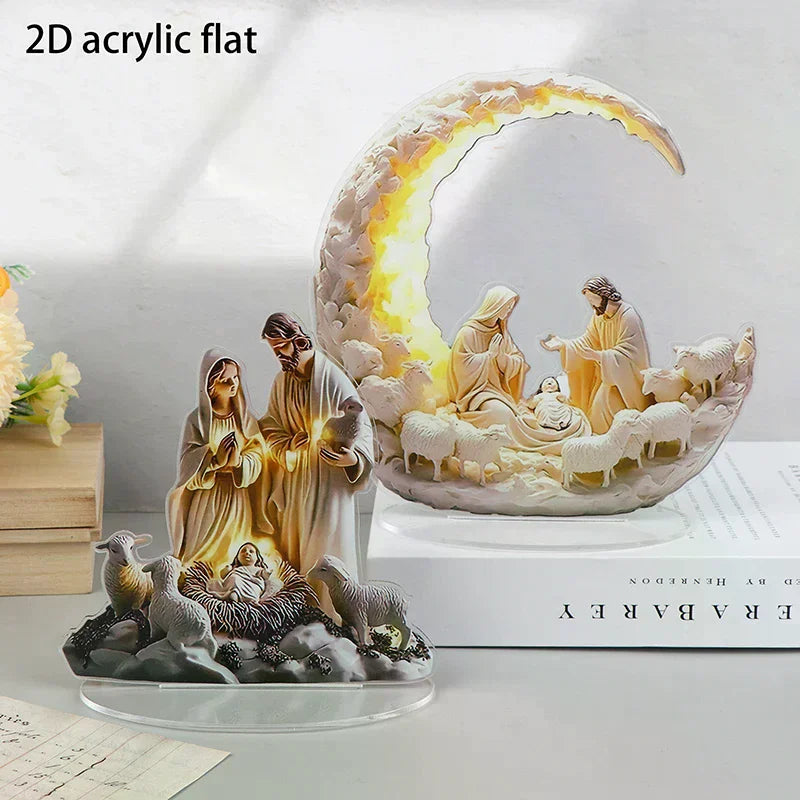 Nativity Scene Statue,2D Flat Jesus & Maria Acrylic Figurine,Home,Cafe,room,Studio,Table Ornament Christian Religion Decor