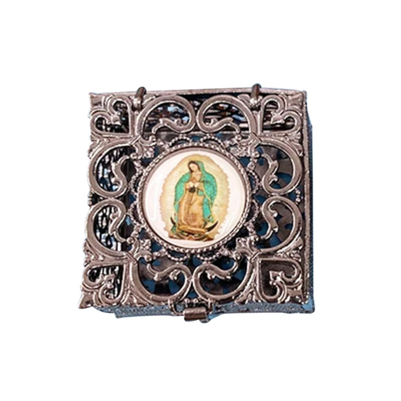 Rosary Bead Box Necklace Metal Christian Catholic Religious Jewelry Case Storage Dropship