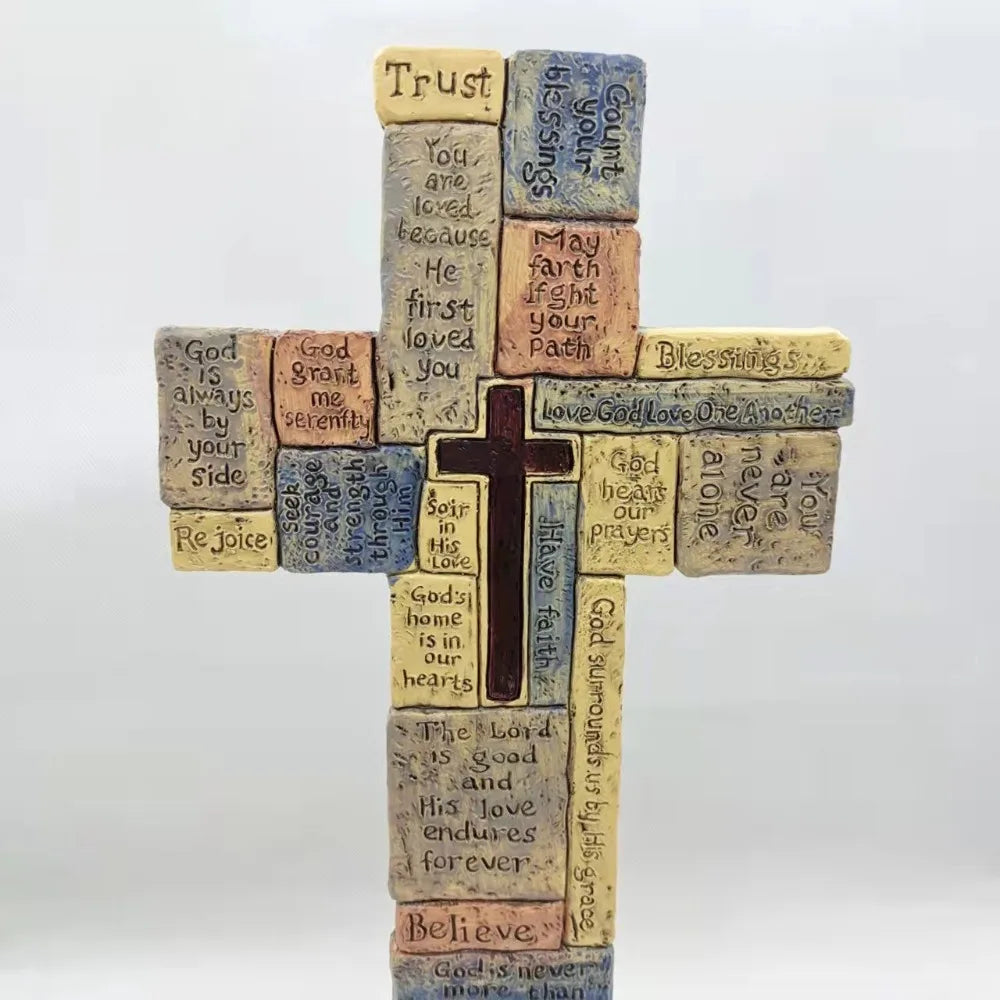 Elegant Christian Cross Statue Handmade Funny Cross Prayer Sculpture Resin Craft Cross Desktop Ornament Halloween
