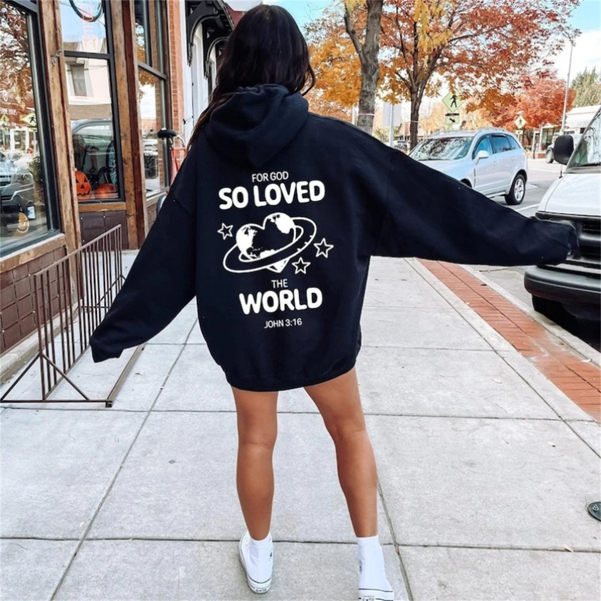 For God So Loved The World Winter Sweatshirt John 3:16 Aesthetic Matching Hoodie Women's Religious Christian Gifts for Her