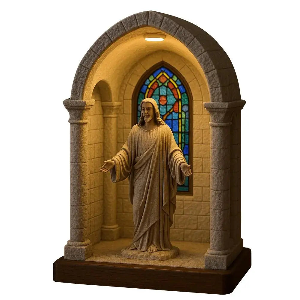 Jesus Statue Virgin Mary Resin Ornament 6" Figurine with Light Ideal Religious Gift for Baptisms Communions Wedding