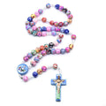 Rosary Necklace Catholic Rose Beads Religion Long Chain Children Jewelry Charm Gifts