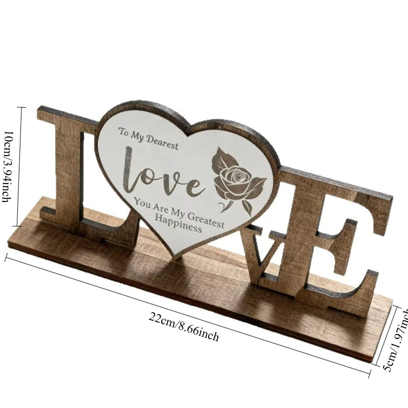 1pcs Valentine's Day Gift Wooden Ornament Anniversary Wooden Craft Desktop Decor Romantic Love-Themed Desktop Decoration
