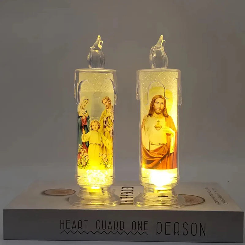 Jesus Virgin Christ Candle Lamp Romantic Flameless LED Prayer Candle Tea Light Religious Decorative Night Light Desktop Ornament