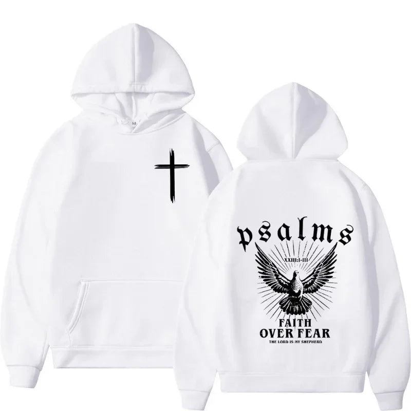 Christian Jesus Faith Over Fear Bible Verse Hoodies Men Fabric Street Fashion Hoodie Casual Street Sweatshirt Cyberpunk Style