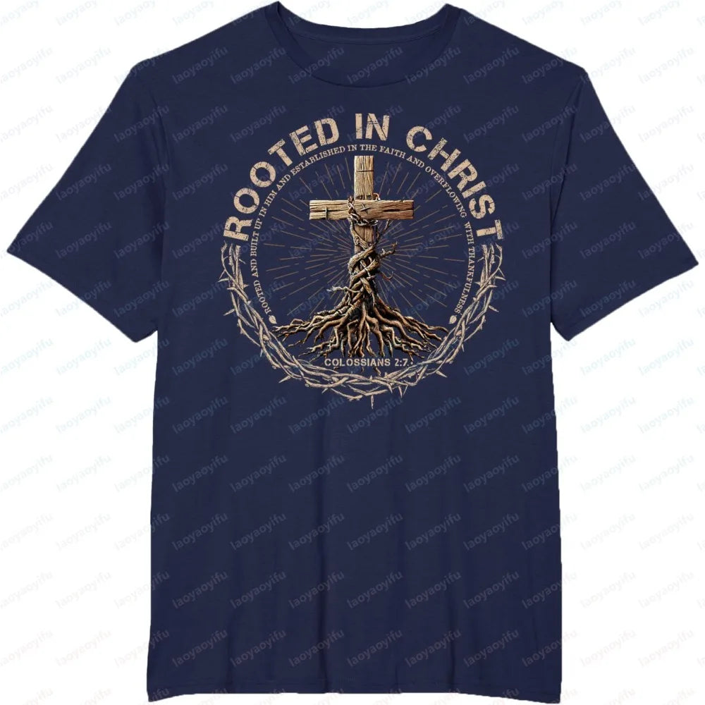 Christian Print Men's T-Shirt, Summer Short Sleeve Cotton Fashion Tee, Casual Religious Faith Tops for Church & Everyday Wear