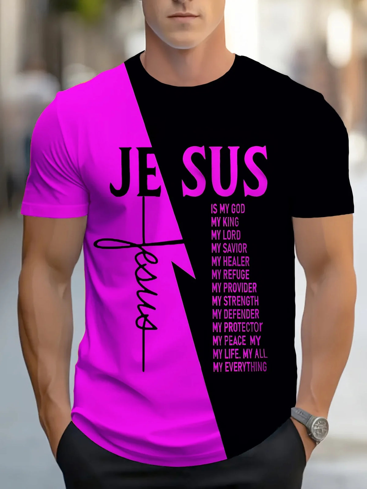 Men's Crew Neck Christian Style T-Shirt with Text Design Casual Sports Top Comfortable and Simple Short Sleeve for All Seasons