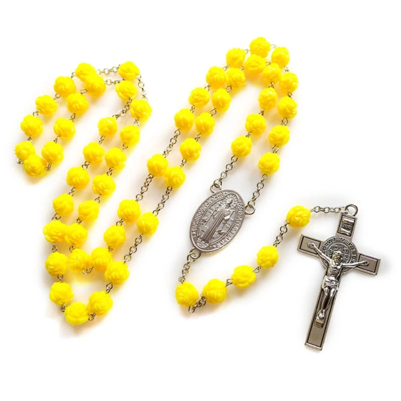 Rosary Glass Beads Catholic Necklace with Jesus Crucifix for Cross, First Communion Gifts, Confirmation Gifts for Te